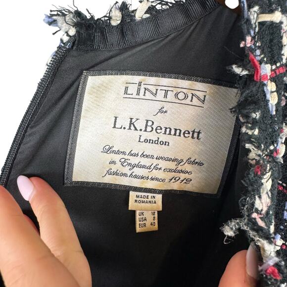 Linton for L.K. Bennett DR Vetti Black Multi Color Tweed V-neck Sheath Dress - Picture 12 of 13
